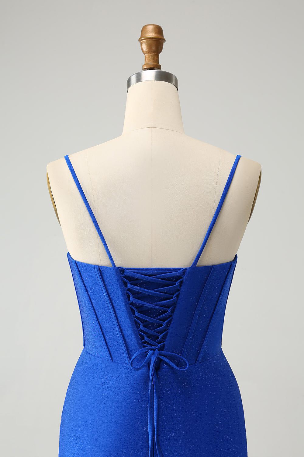Royal Blue Glitter Corset Spaghetti straps Tight Homecoming Dress with Beading Short