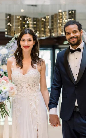 Spaghetti A-Line Lace Bohemian Wedding Dress With Open Back And Split Front Sexy