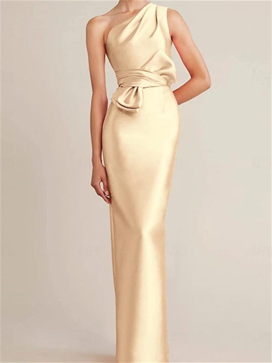 Sheath/Column One-Shoulder Sleeveless Cocktail Dresses With Pleats Evening Dress