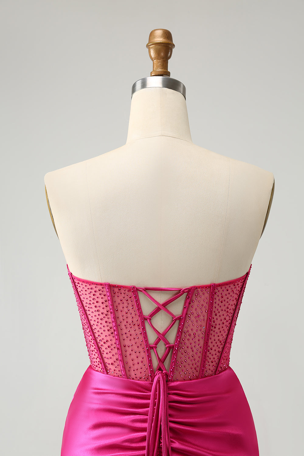 Glitter Hot Pink Strapless Pleated Corset Tight Homecoming Dress with Beading Short
