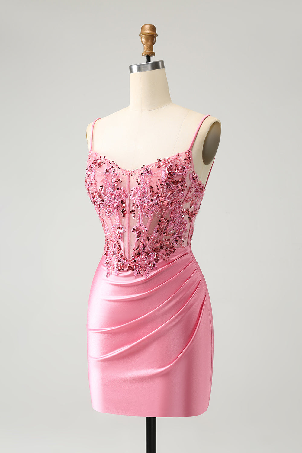 Pink Glitter Sequins Corset Homecoming Dress Short Party Dress