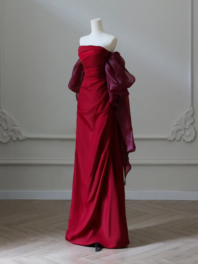 Simple Satin Burgundy Long Prom Dress Evening Dress Floor Length Elegant