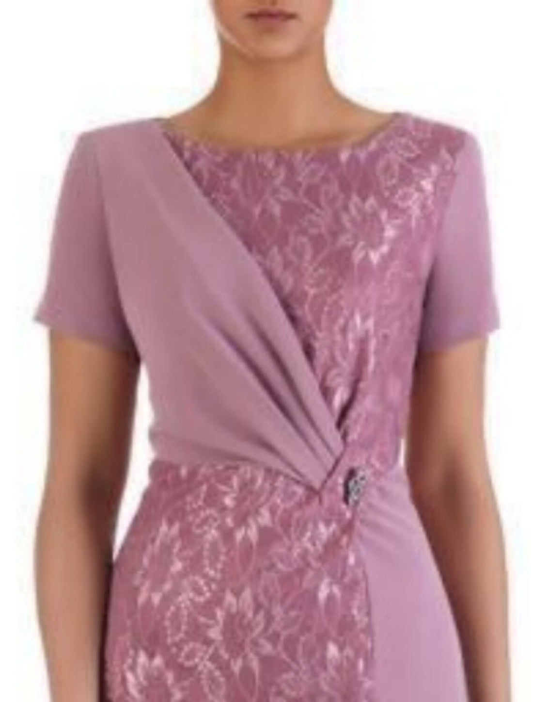 Sheath / Column Mother of the Bride Dress Wedding Guest Party Elegant Scoop Neck Knee Length Chiffon Lace Short Sleeve