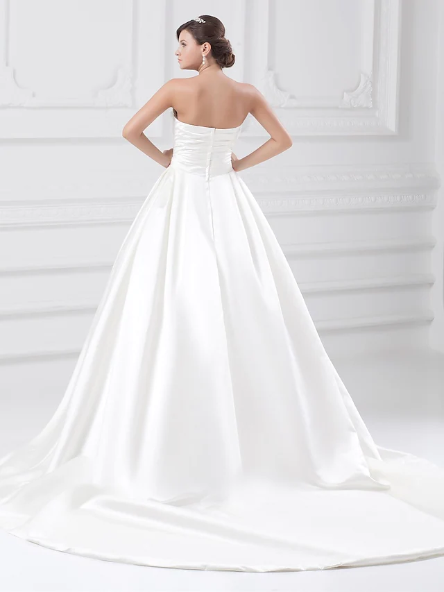 Ball Gown Wedding Dresses Strapless Court Train Satin Strapless Plus Size with Ruched