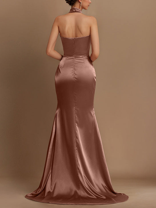 Sheath/Column Halter Floor-Length Prom Dresses Sexy Evening Dresses