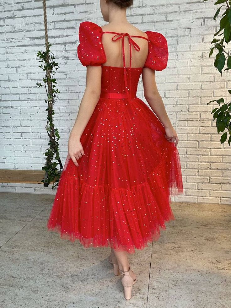Homecoming Dresses A Line Square Short Sleeves With Sequin Tulle Sparkly Party Dresses