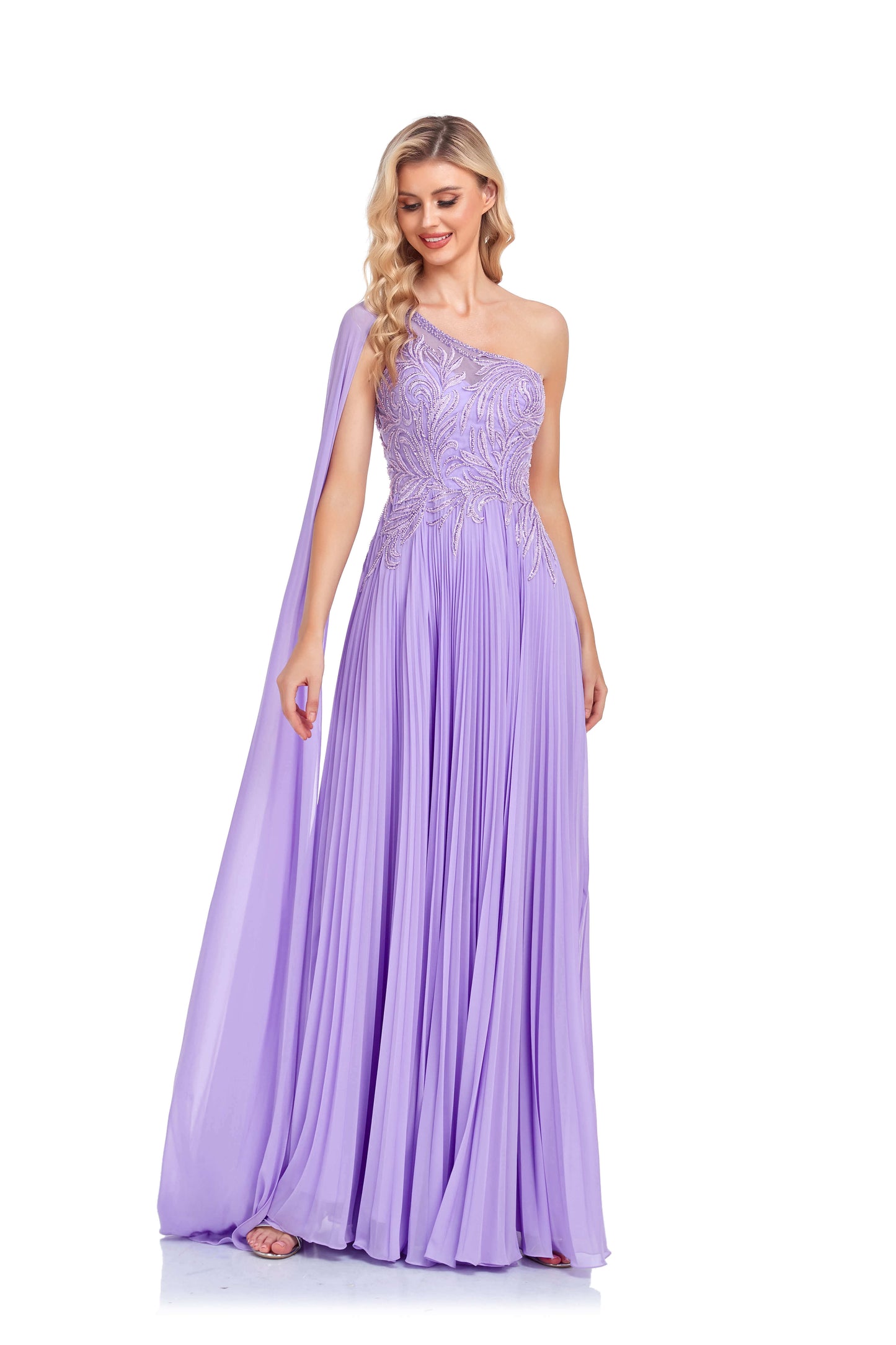 Hot Selling Purple One Shoulder Prom Dresses Zipper Up With Bead Sexy Evening Dresses