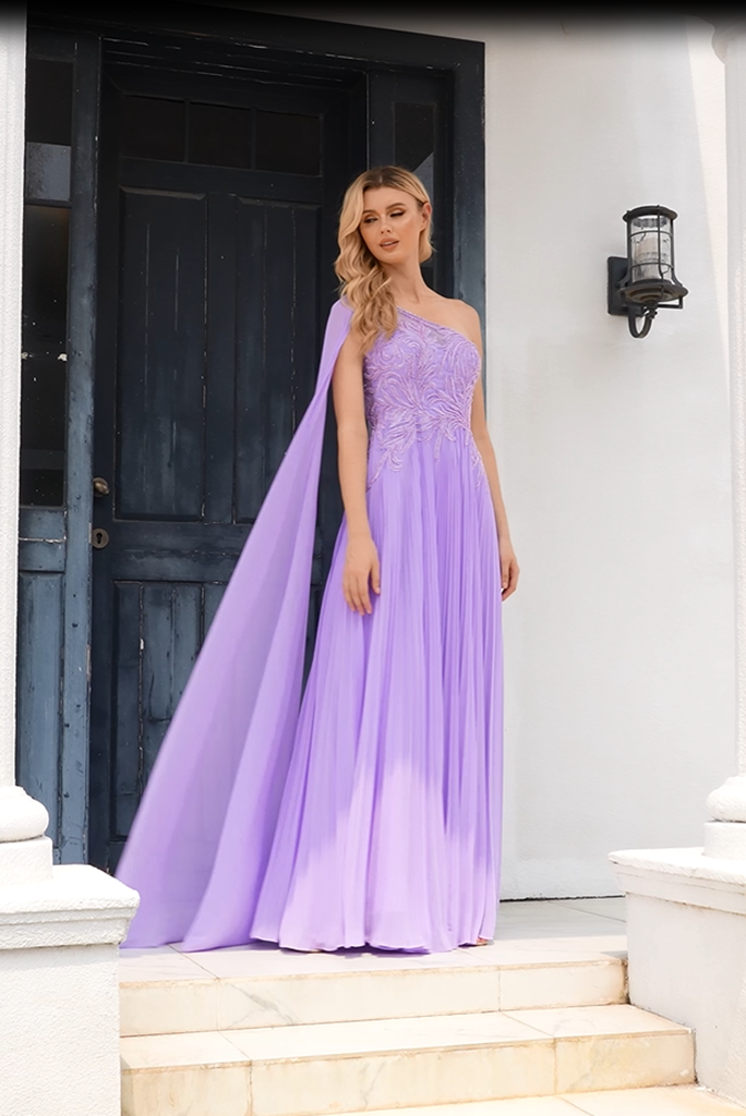 Hot Selling Purple One Shoulder Prom Dresses Zipper Up With Bead Sexy Evening Dresses