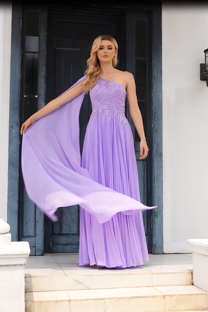 Hot Selling Purple One Shoulder Prom Dresses Zipper Up With Bead Sexy Evening Dresses