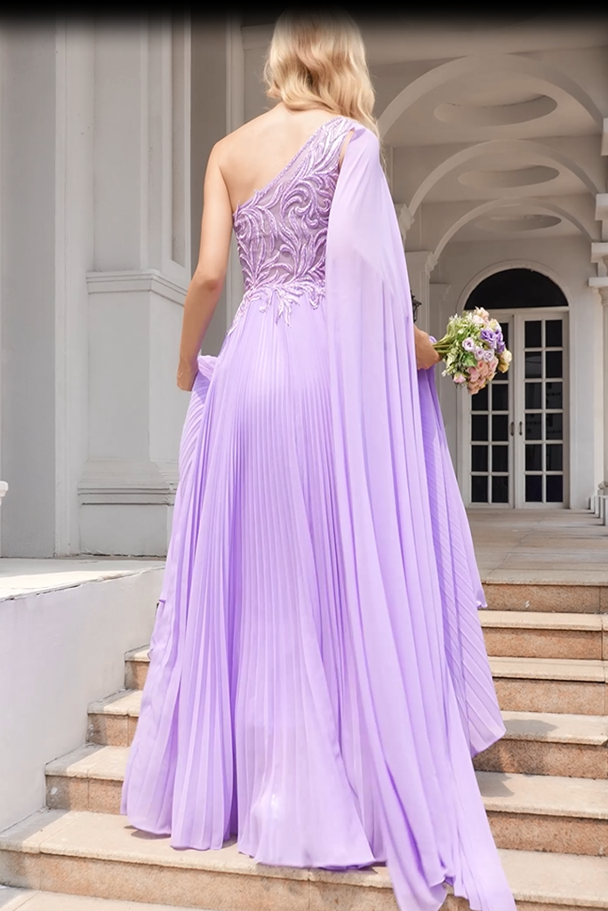 Hot Selling Purple One Shoulder Prom Dresses Zipper Up With Bead Sexy Evening Dresses