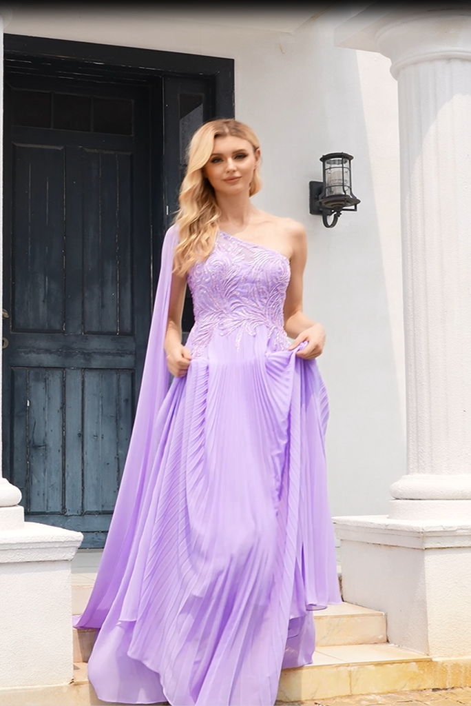 Hot Selling Purple One Shoulder Prom Dresses Zipper Up With Bead Sexy Evening Dresses
