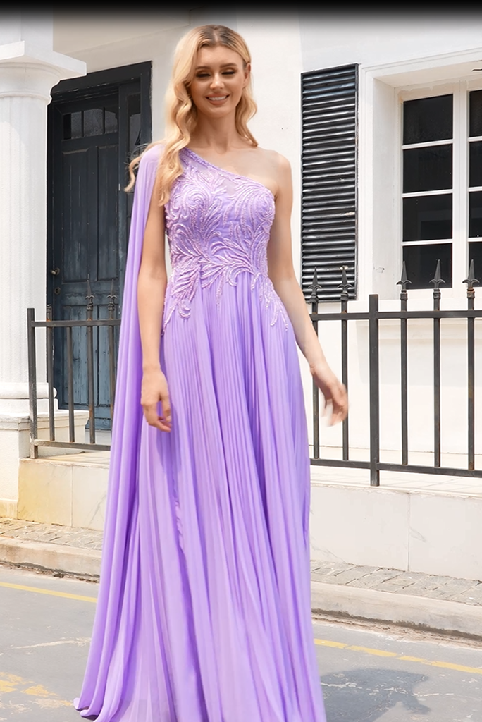 Hot Selling Purple One Shoulder Prom Dresses Zipper Up With Bead Sexy Evening Dresses