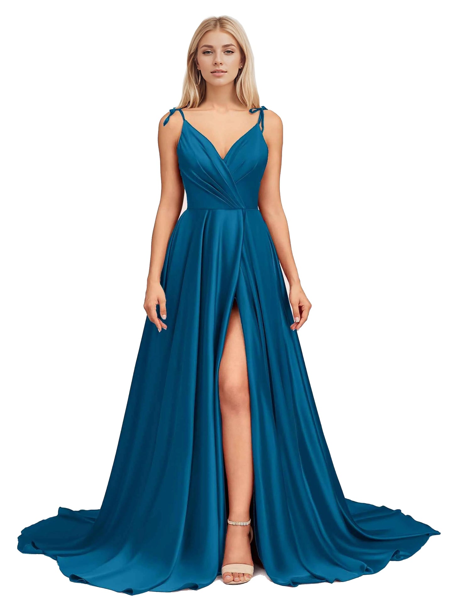 Elegant V Neck Sleeveless Split Bridesmaid Dresses Cocktail Party Prom Long Wedding Guest Dresses