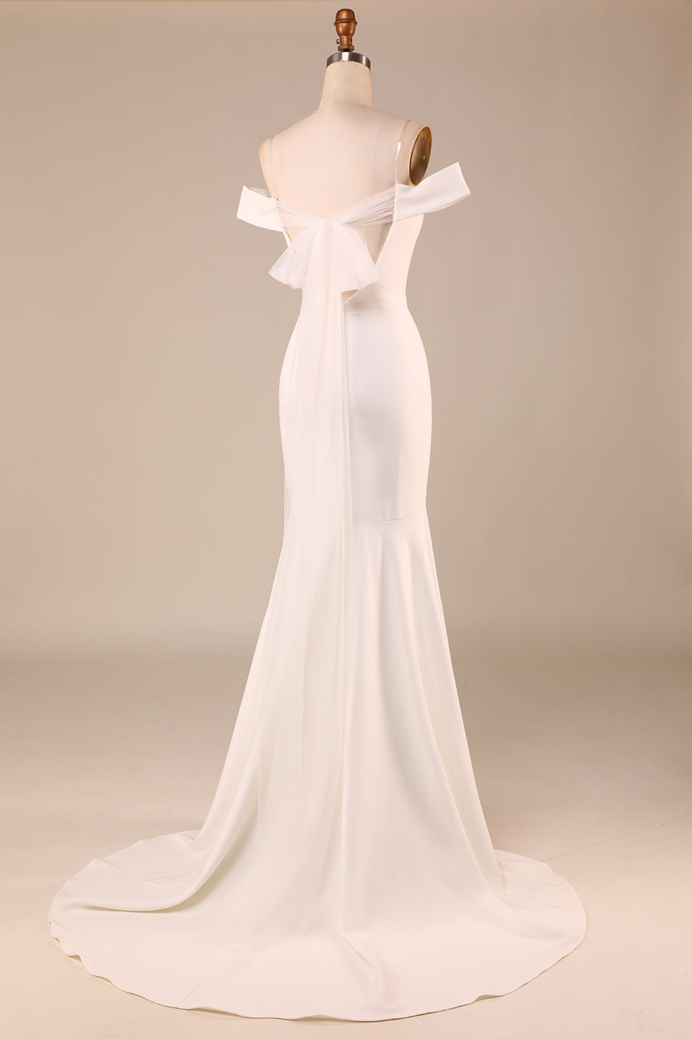 Ivory Mermaid Off The Shoulder Sweep Train Wedding Dress With Sleeveless Long