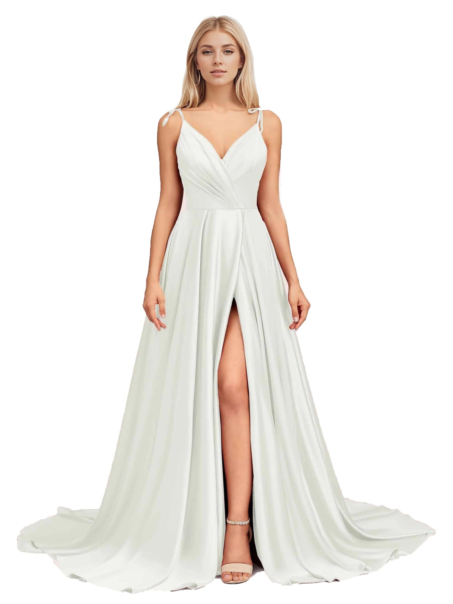 Elegant V Neck Sleeveless Split Bridesmaid Dresses Cocktail Party Prom Long Wedding Guest Dresses