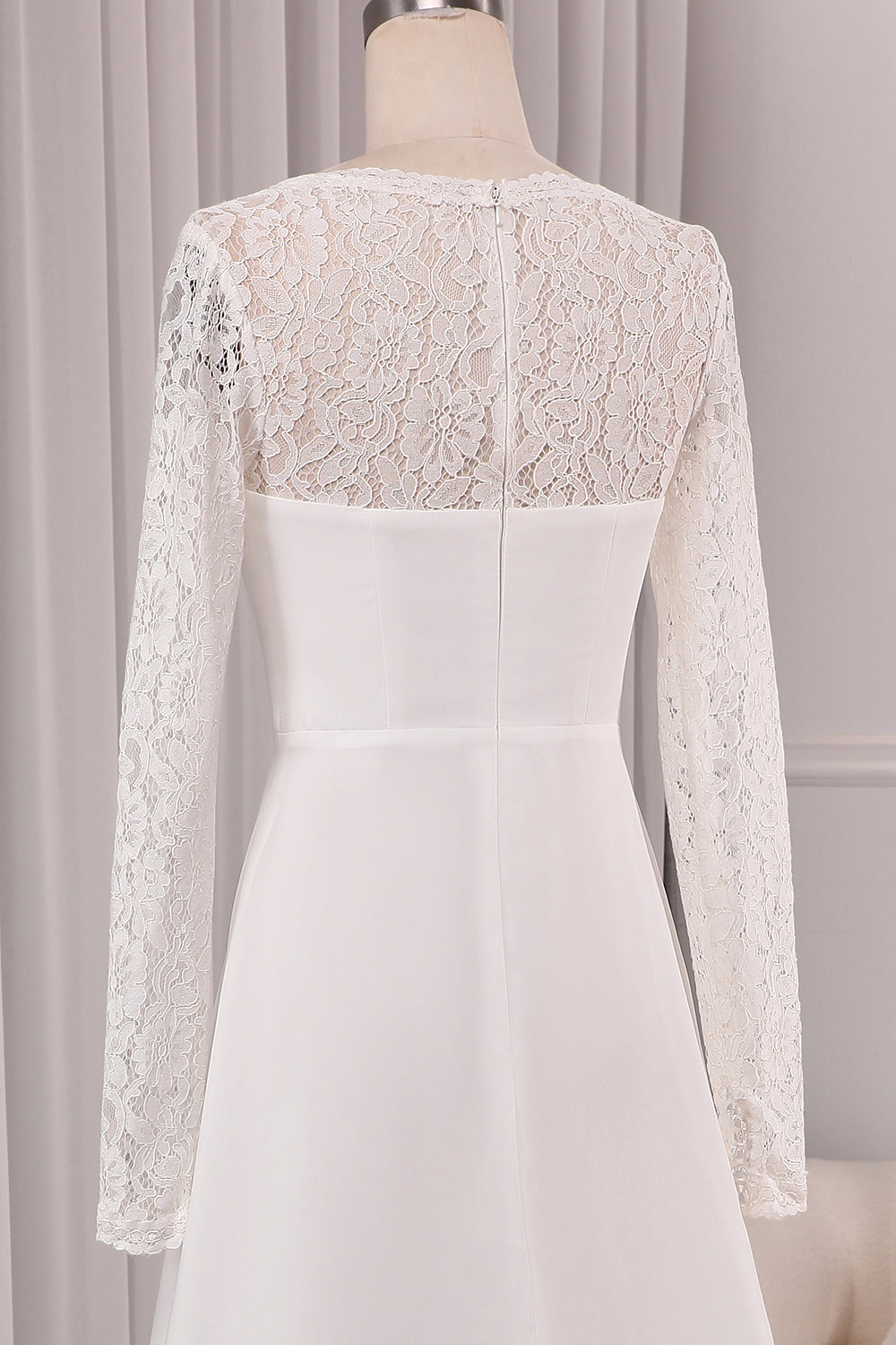 Ivory A-Line Square Neck Sweep Train Satin Bridal Dress with Long Sleeves Sexy