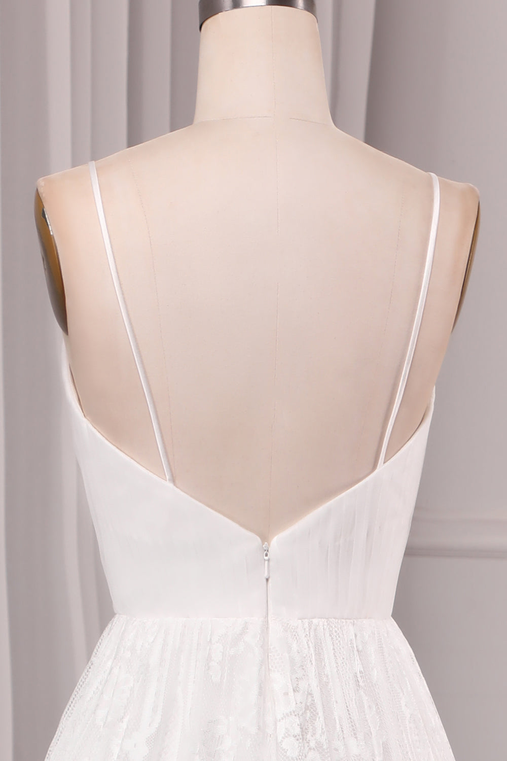 Ivory A Line Spaghetti Straps Long Bridal Dress With Appliqued Lace V-neck