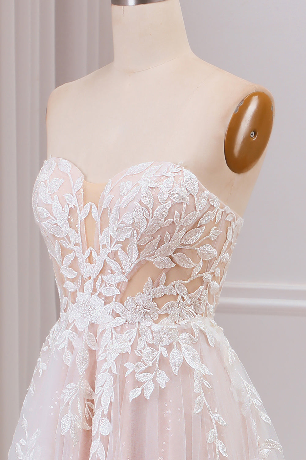 Detachable A Line Sweetheart Tulle Wedding Dress with Lace Off Shoulder