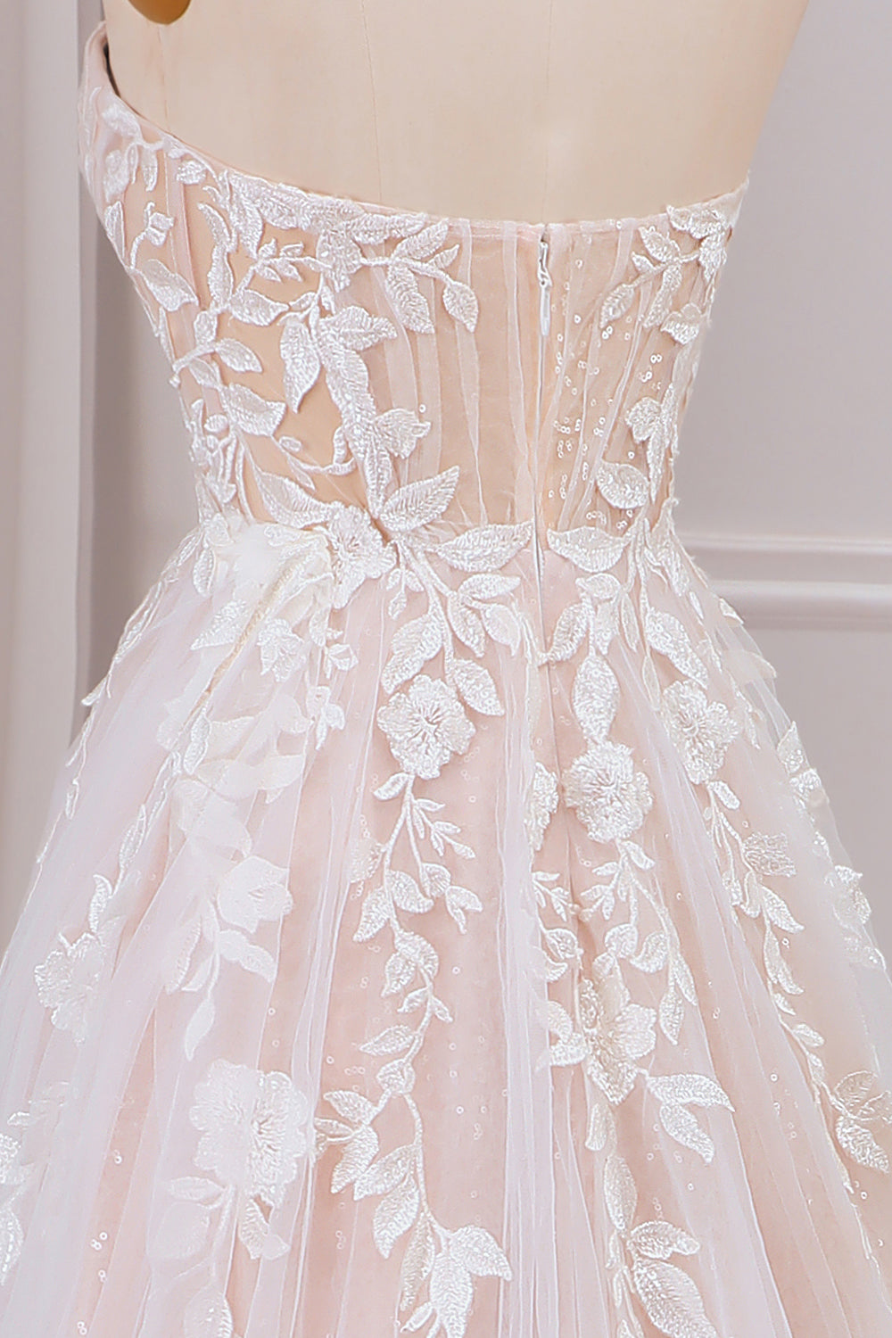 Detachable A Line Sweetheart Tulle Wedding Dress with Lace Off Shoulder