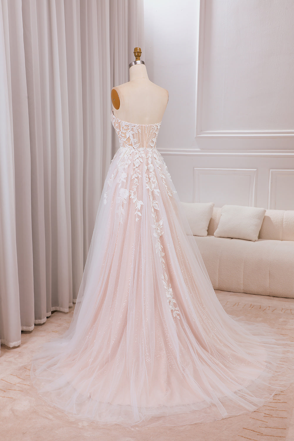 Detachable A Line Sweetheart Tulle Wedding Dress with Lace Off Shoulder
