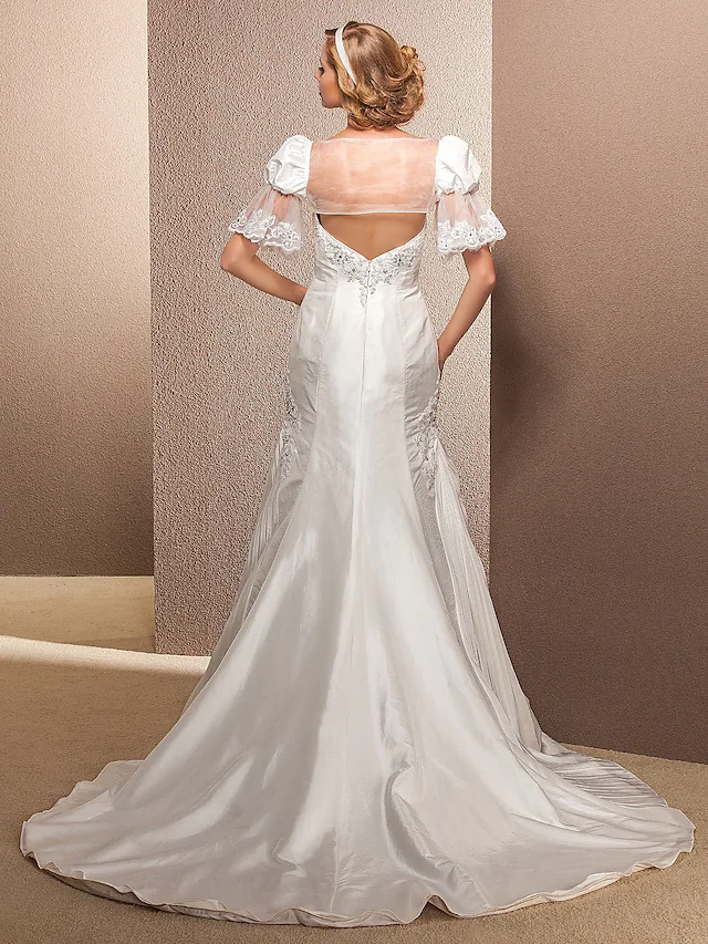Long Wedding Dresses Sweetheart Neckline Court Train Taffeta Sleeveless