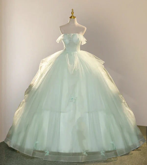 Elegant 3D Flowery Lace Sage Green Tulle Fairy Ball Gown Quinceanera Dresses Princess Dress Prom Dress