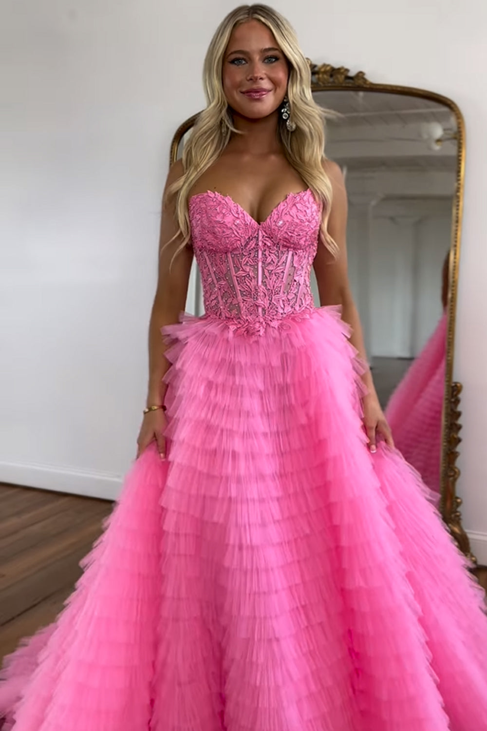 A Line Sweetheart Tiered Long Corset Prom Dress With Lace Off Shoulder With Slit