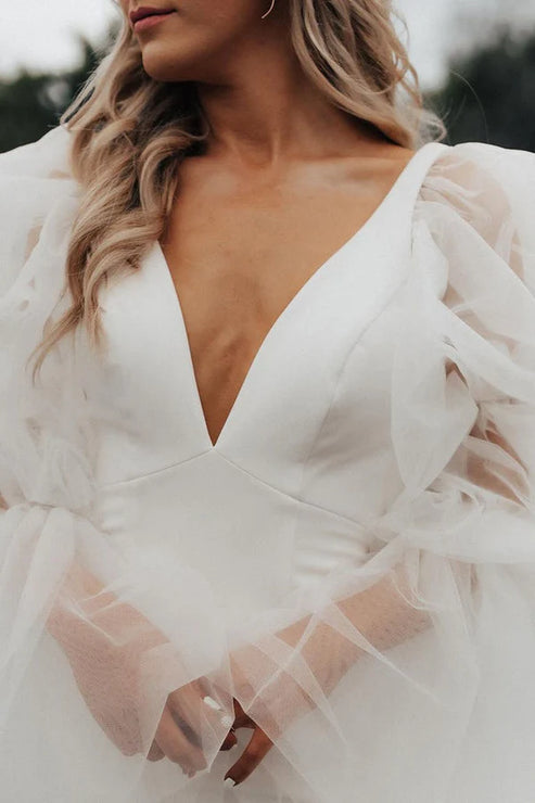 Fairy Mermaid Satin Long Wedding Dresses with Long Sleeves Fashion With Bow