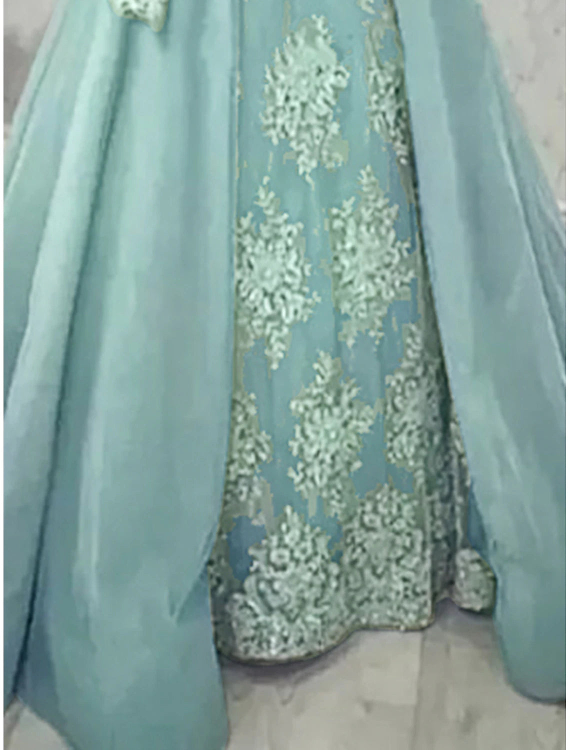 A-Line Mother of the Bride Dress Formal Elegant Party Jewel Neck Sweep / Brush Train Satin Lace Long Sleeve with Pleats Pastel Green