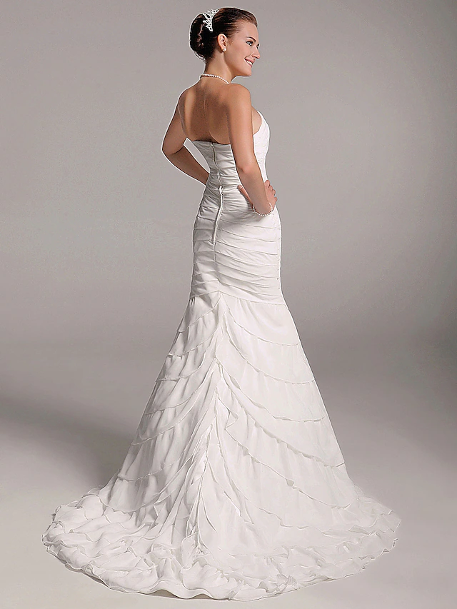 A-Line Wedding Dresses Sweetheart Neckline Strapless Court Train Chiffon Sleeveless Off Shoulder