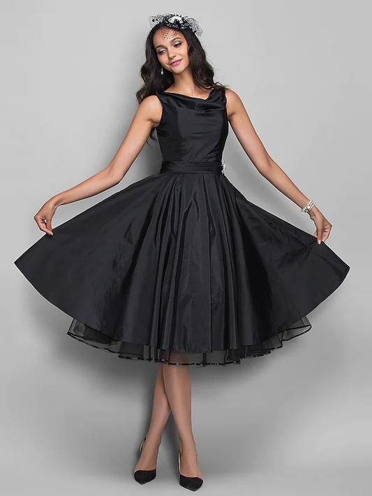 Ball Gown Cocktail Party Prom Dress V Neck Sleeveless Knee Length Taffeta with Pleats