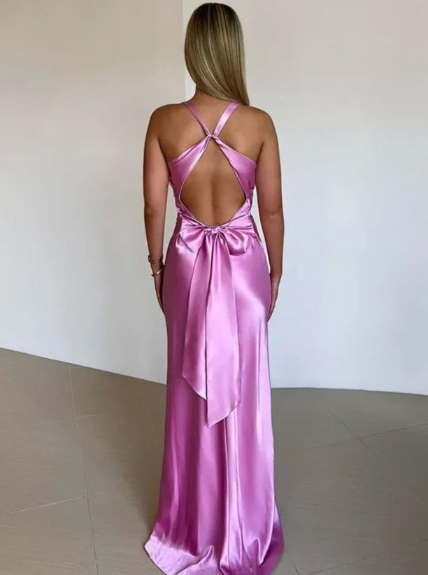 Xiaopinwu Elegant V Neck Halter Vintage Prom Dress Sexy Party Dress Yellow Evening Formal Dress