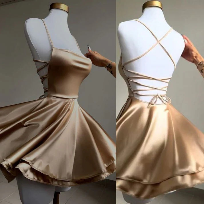 Xiaopinwu Chic A Line Backless Short Homecoming Dress Simple Party Gown Birthday Outfits