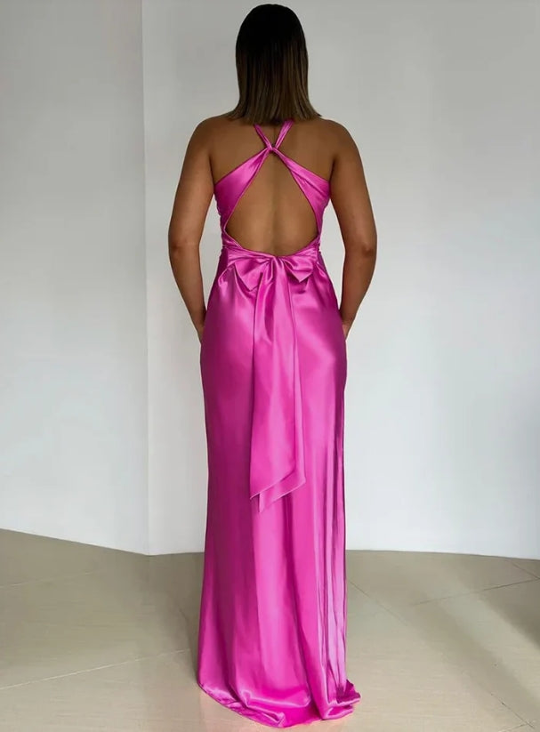 Xiaopinwu Elegant V Neck Halter Vintage Prom Dress Sexy Party Dress Yellow Evening Formal Dress