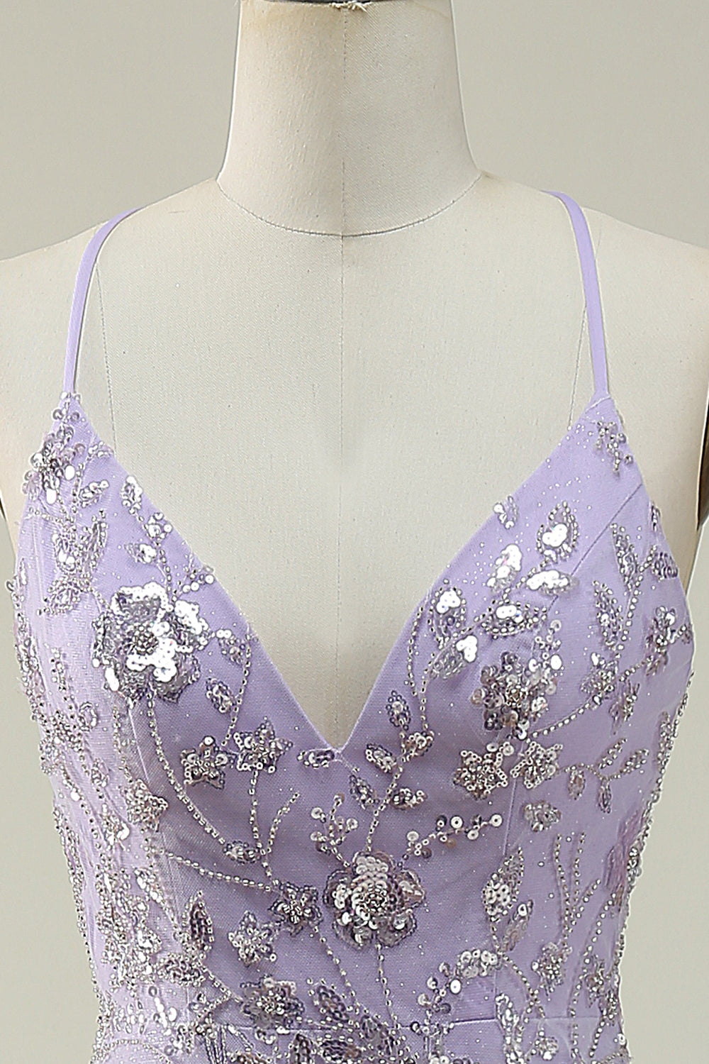Mermaid Spaghetti Straps Purple Long Prom Dress with Beading V-neck With Slit