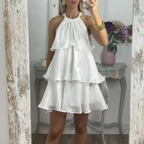 Light Blue Halter Layered Short Party Dress Homecoming Dress Simple Formal Dress