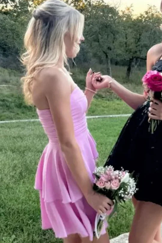 Sweetheart A-Line Strapless Layered Sleeveless Short Summer Dress Lovely Homecoming Dress Charming Birthday Party Dress