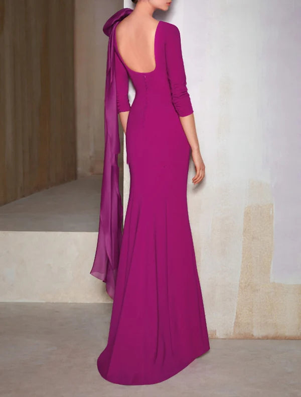 Mermaid / Trumpet Evening Gown Floral Dress Floor Length with Sleeve Jewel Neck with Shouder Flower Elegant Formal Wedding Party Dress