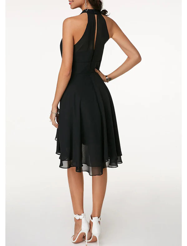A-Line Cocktail Dresses Party Dress Wedding Guest Engagement Knee Length Sleeveless Halter Neck Chiffon V Back