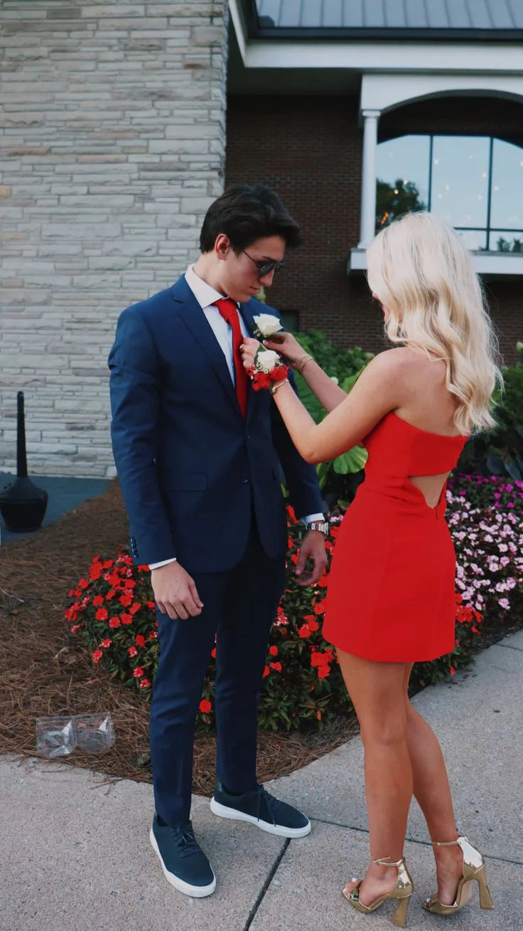 Red Strapless Sheath Simple Homecoming Dress Short Sexy Party Dress Formal Dress