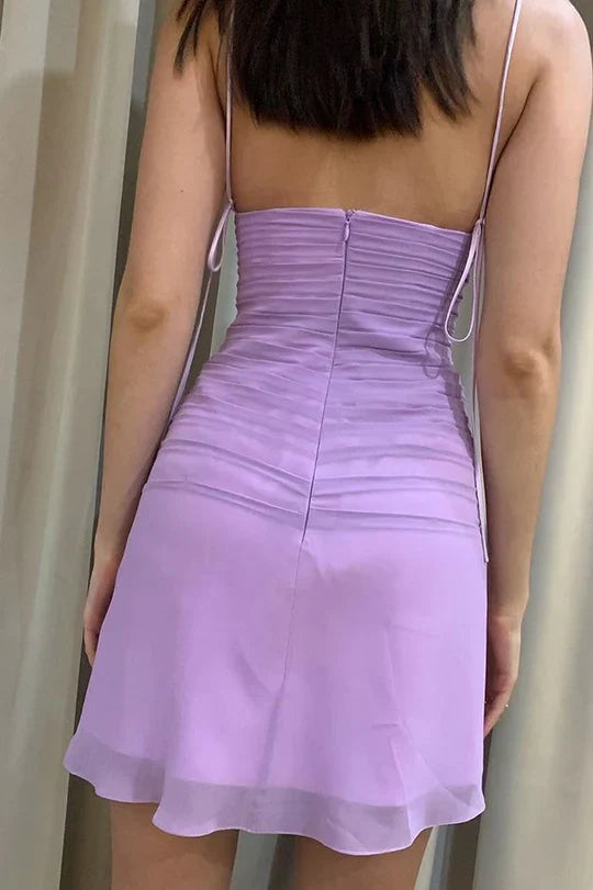 Sweet Spaghetti Straps Pleated Sleeveless Short Prom Dress Lovely Homecoming Dress Charming Birthday Party Dress