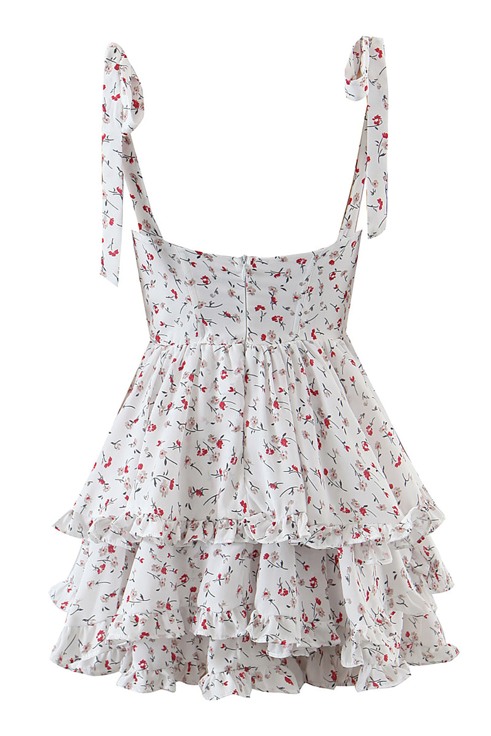 Pink A-Line Tie Straps Printed Graduation Dress Short