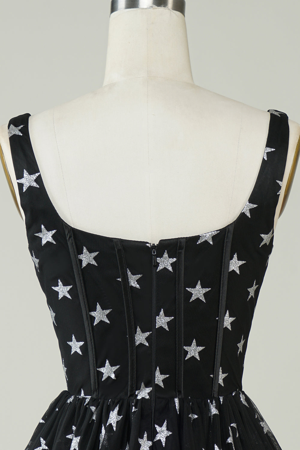 Black A Line Tulle Homecoming Dress With Stars V-neck