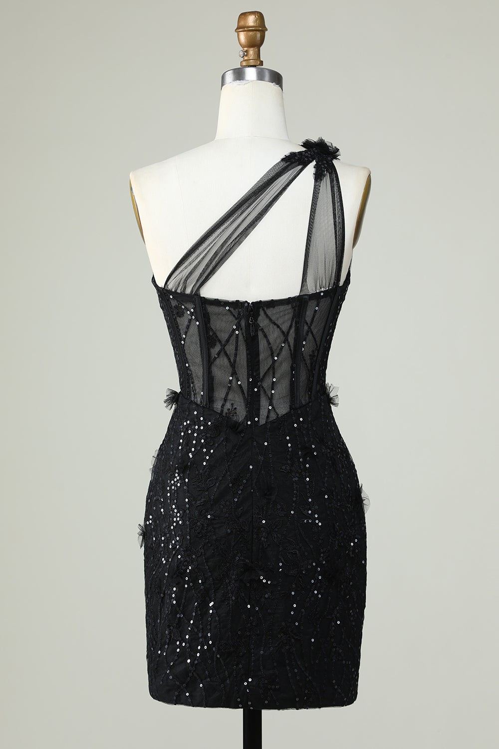 One Shoulder Black Corset Homecoming Dress With Sequins Sexy