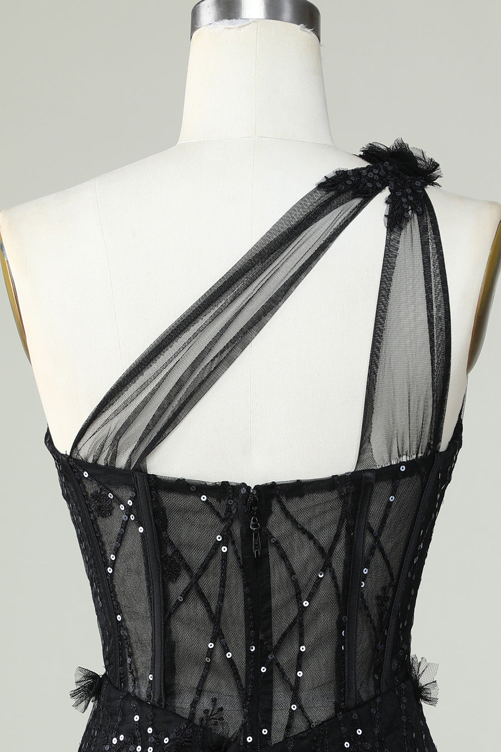 One Shoulder Black Corset Homecoming Dress With Sequins Sexy