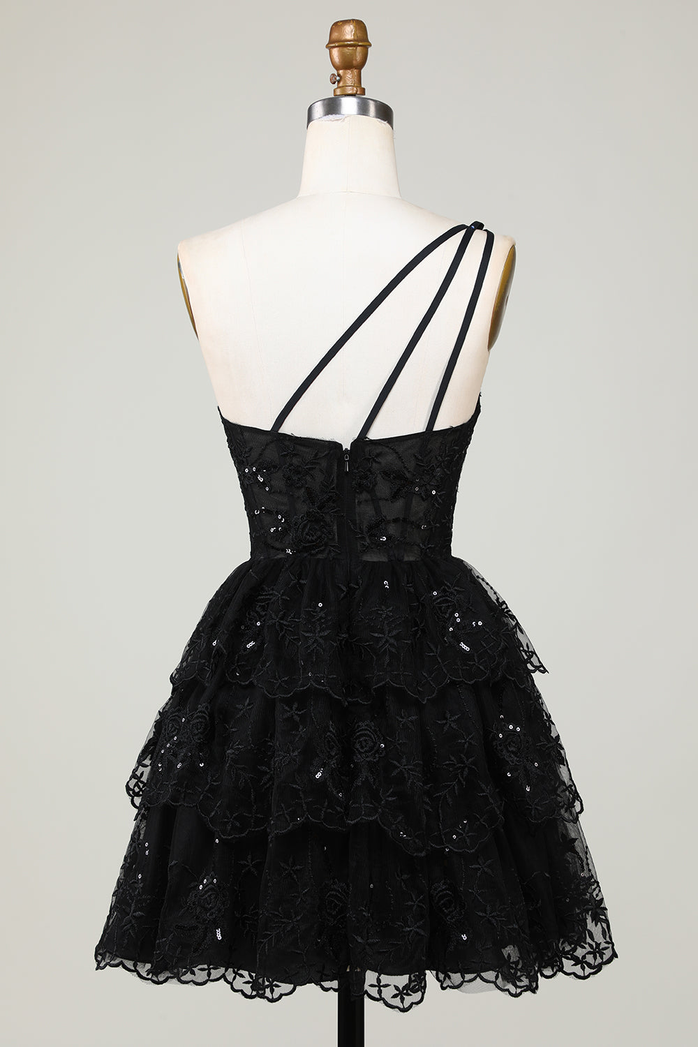 Glitter Black One Shoulder Homecoming Dress With Appliques Short