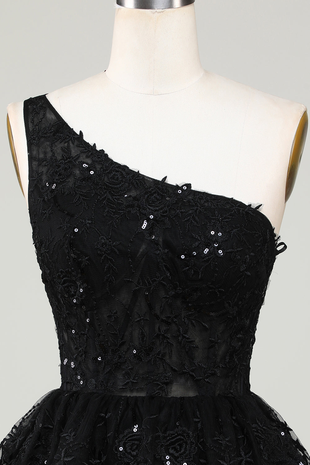 Glitter Black One Shoulder Homecoming Dress With Appliques Short
