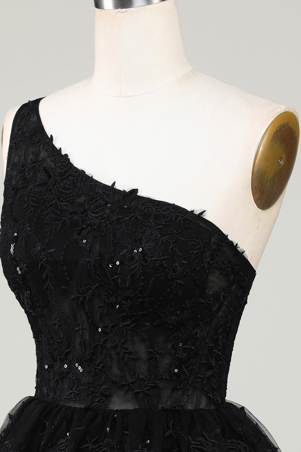 Glitter Black One Shoulder Homecoming Dress With Appliques Short