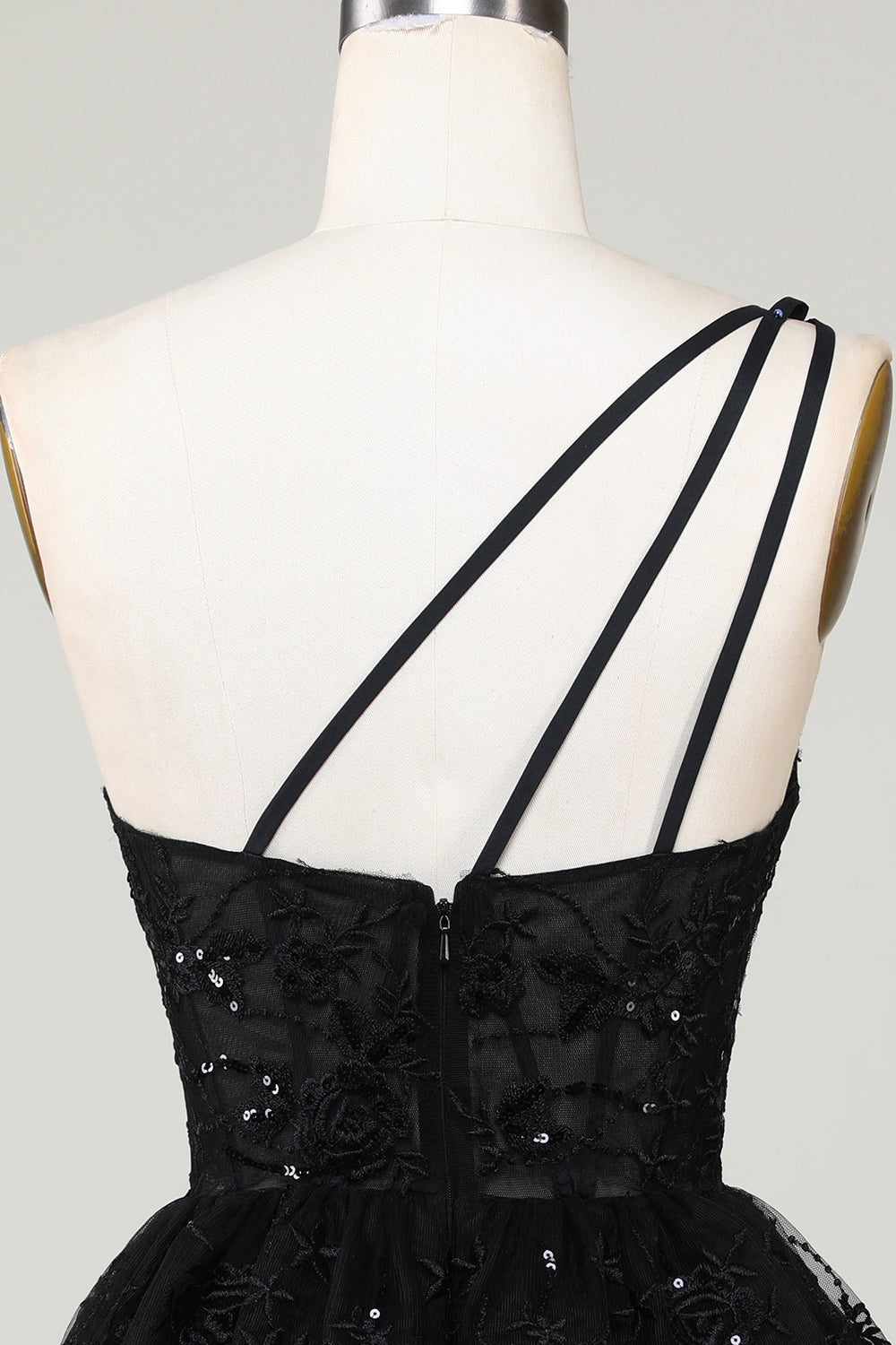 Glitter Black One Shoulder Homecoming Dress With Appliques Short