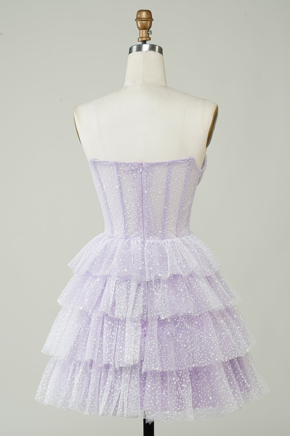Lilac Corset Cute Tiered Sparkly Homecoming Dress With Ruffles Off Shoulder